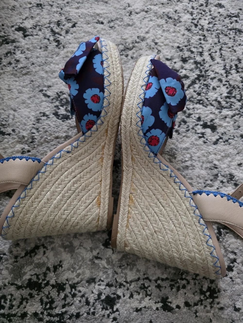 Kate Spade Jane Floral Bow Espadrille Wedge Sandals Womns 9.5 Preppy Chic Spring